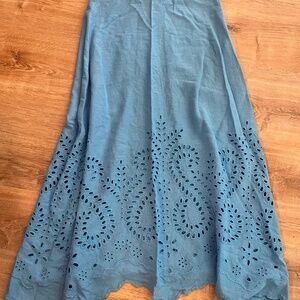 Zara A-Line Maxi Skirt Blue Eyelet M